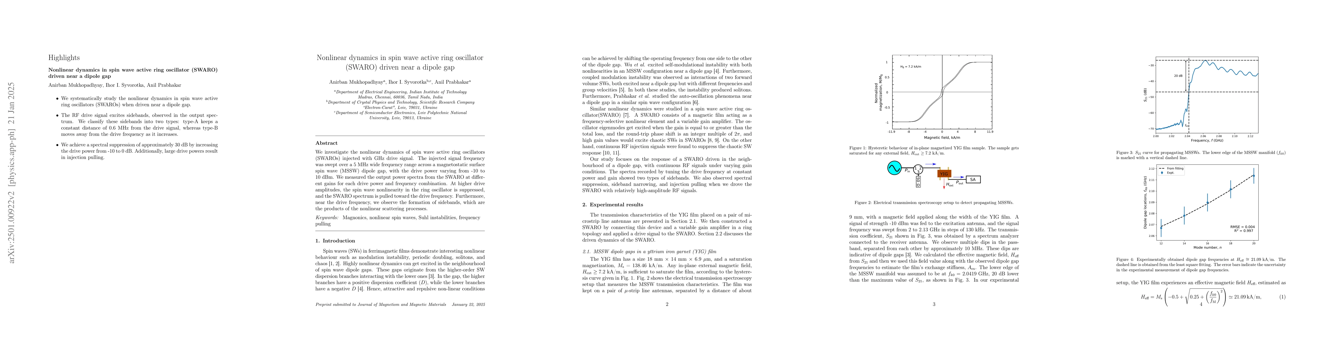 Thumbnail for Nonlinear dynamics in spin wave active ring oscillator (SWARO) driven
  near a dipole gap