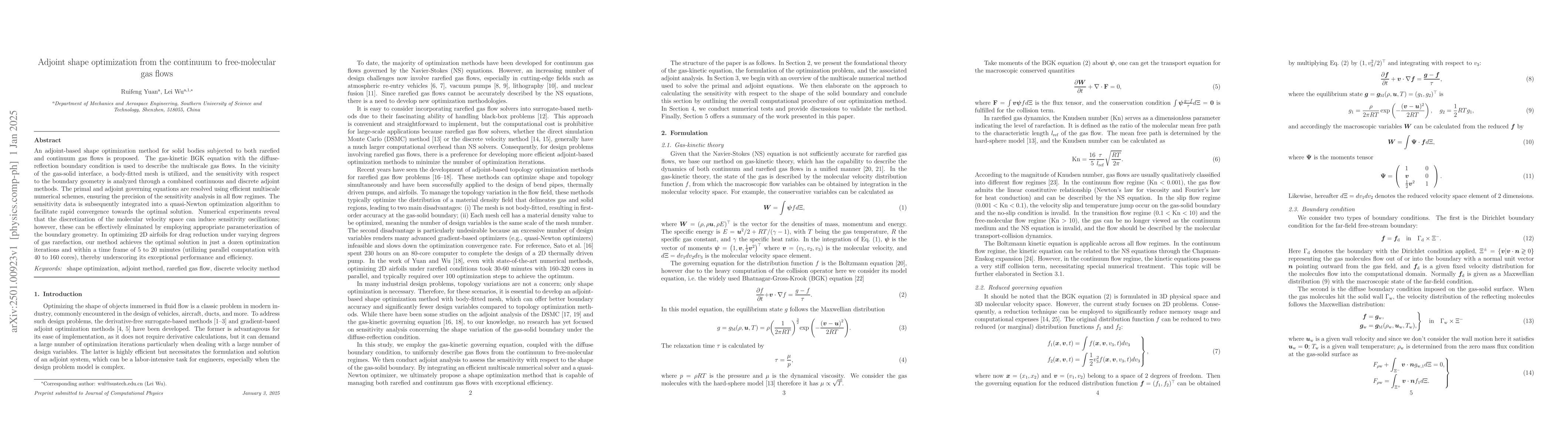 Thumbnail for Adjoint shape optimization from the continuum to free-molecular gas
  flows