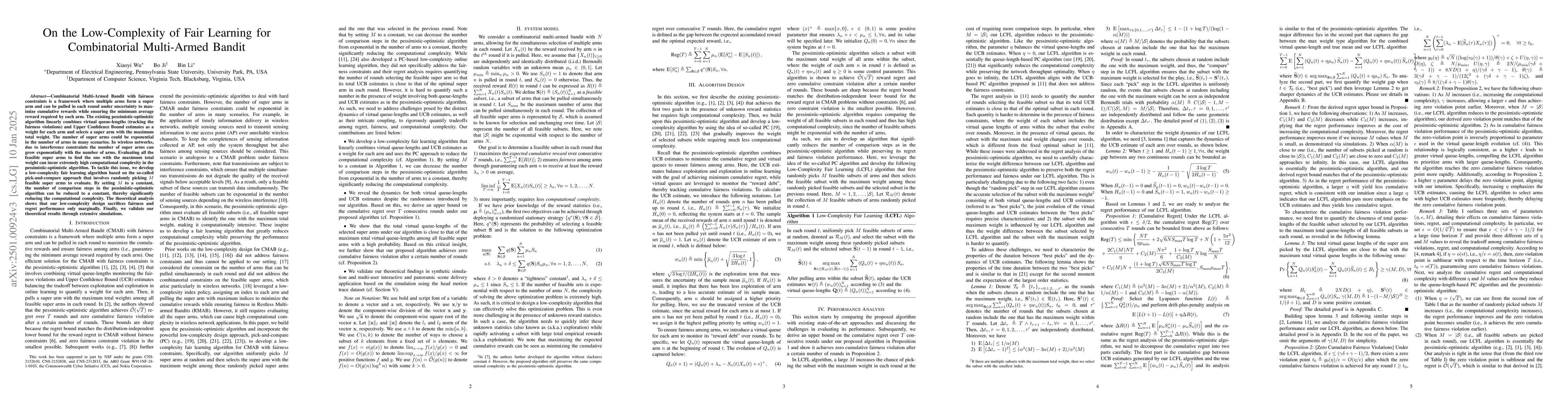 Thumbnail for On the Low-Complexity of Fair Learning for Combinatorial Multi-Armed
  Bandit