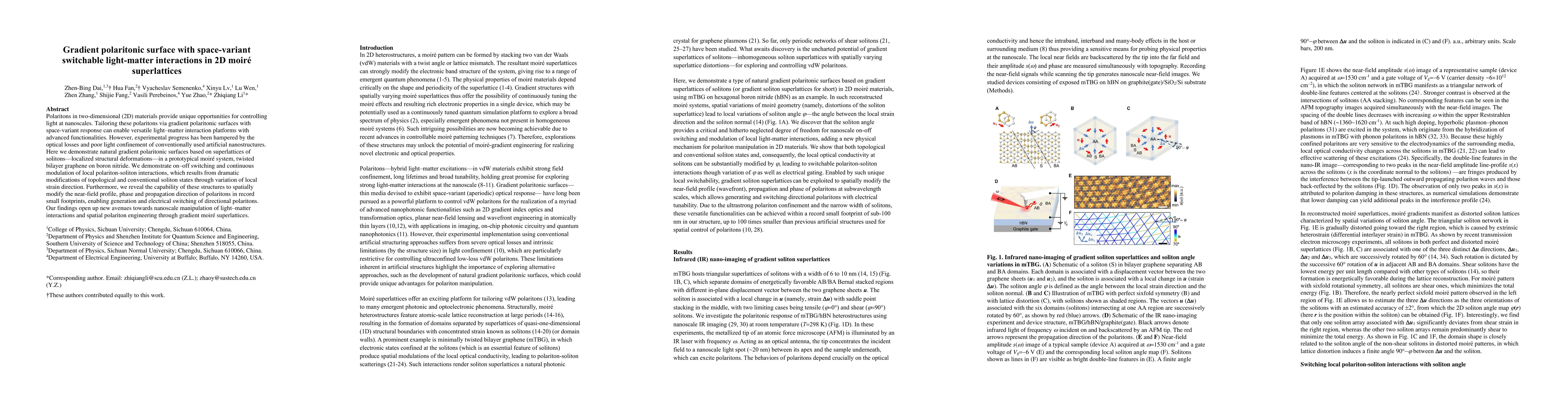 Thumbnail for Gradient polaritonic surface with space-variant switchable light-matter
  interactions in 2D moire superlattices