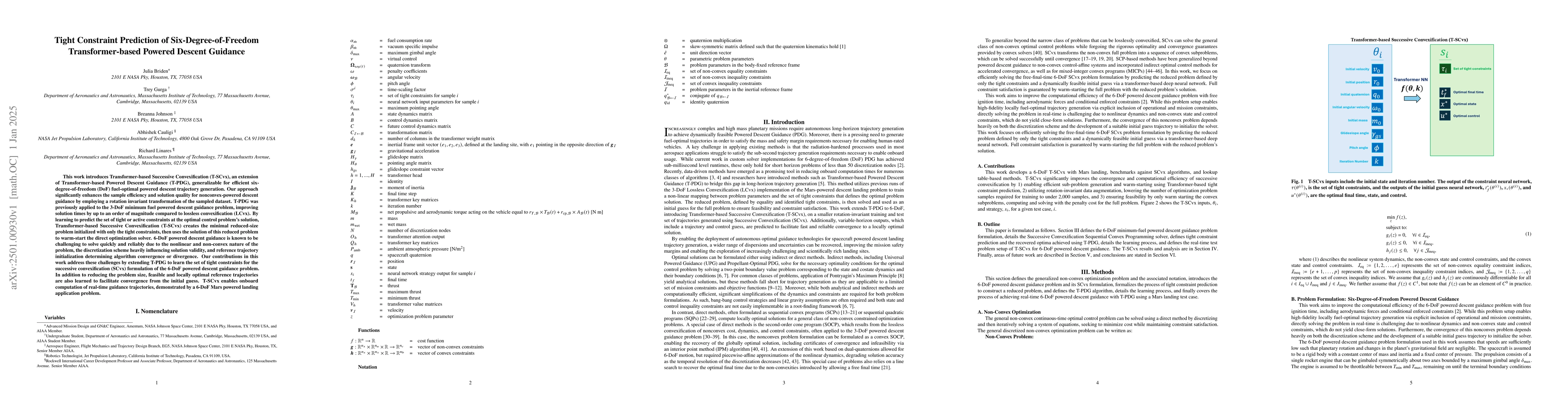 Thumbnail for Tight Constraint Prediction of Six-Degree-of-Freedom Transformer-based
  Powered Descent Guidance