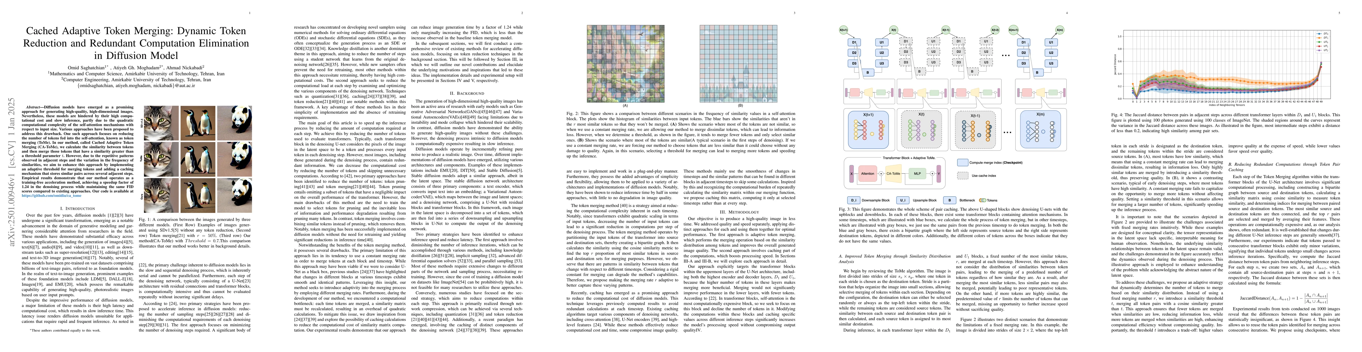 Thumbnail for Cached Adaptive Token Merging: Dynamic Token Reduction and Redundant
  Computation Elimination in Diffusion Model