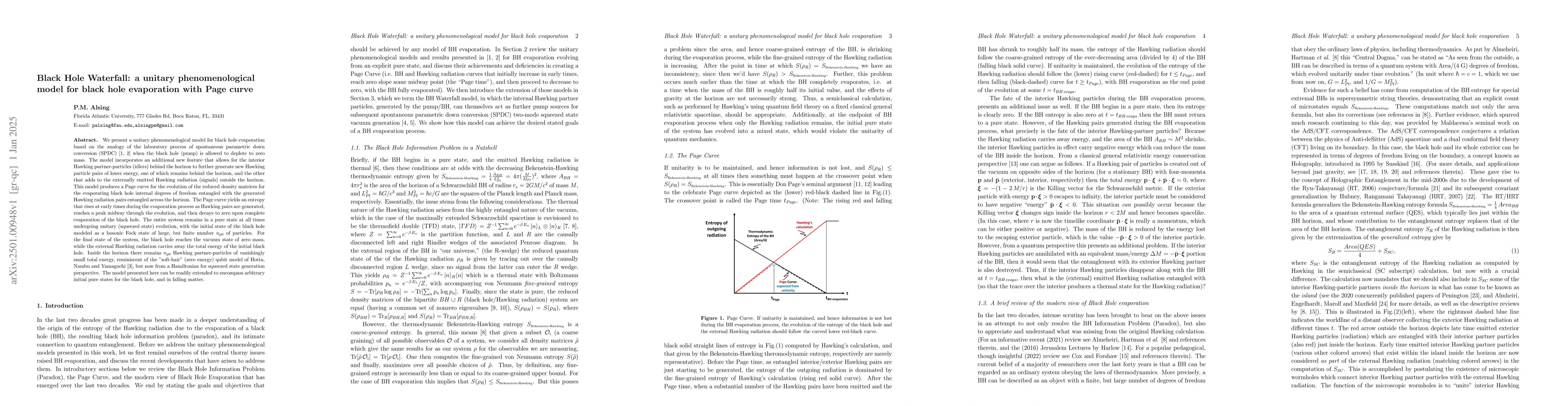 Thumbnail for Black Hole Waterfall: a unitary phenomenological model for black hole
  evaporation with Page curve