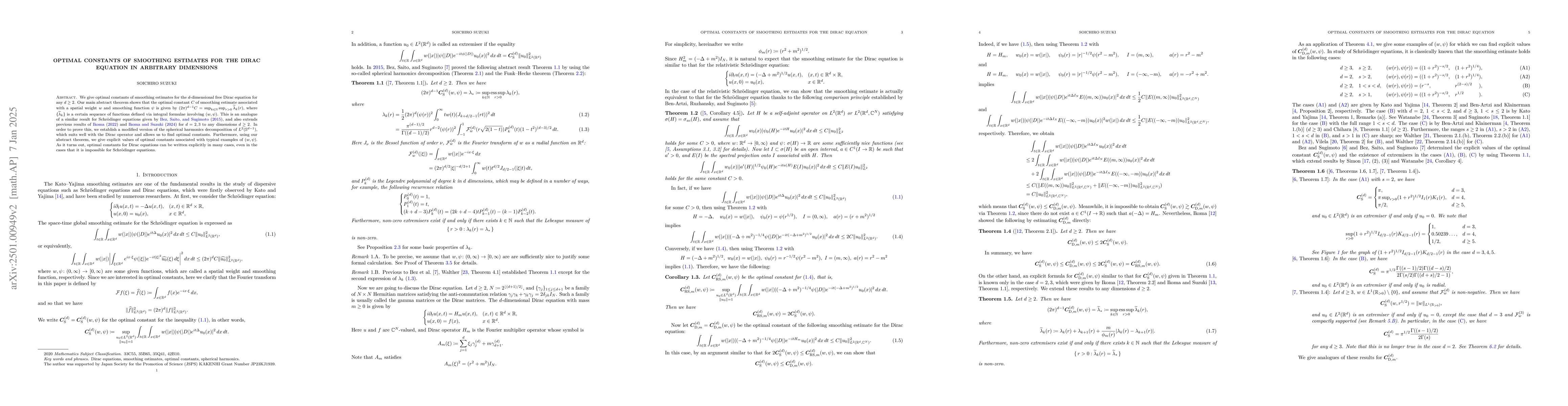 Thumbnail for Optimal constants of smoothing estimates for the Dirac equation in
  arbitrary dimensions