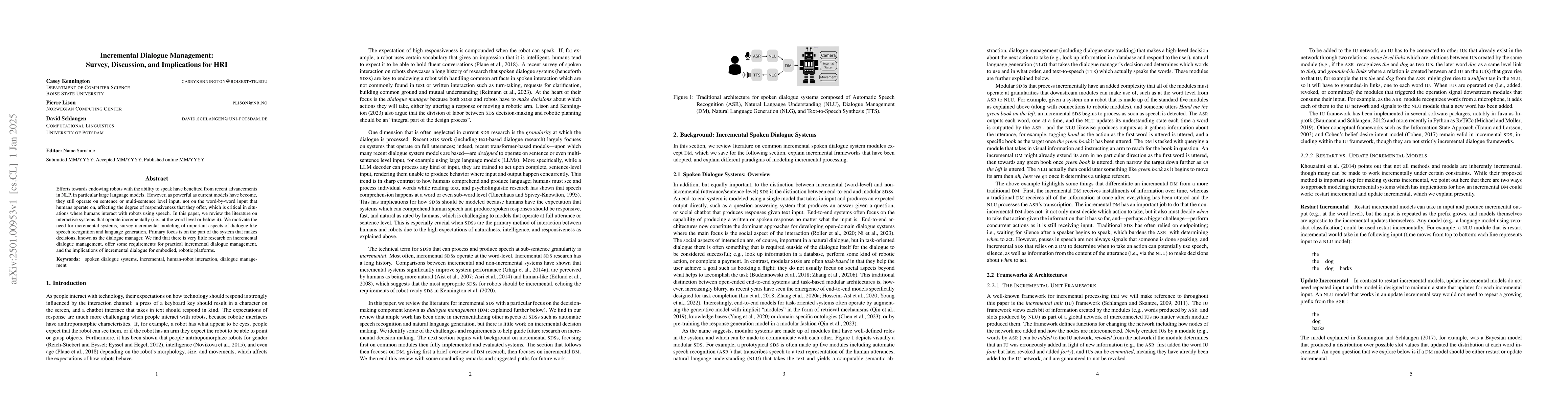Thumbnail for Incremental Dialogue Management: Survey, Discussion, and Implications
  for HRI