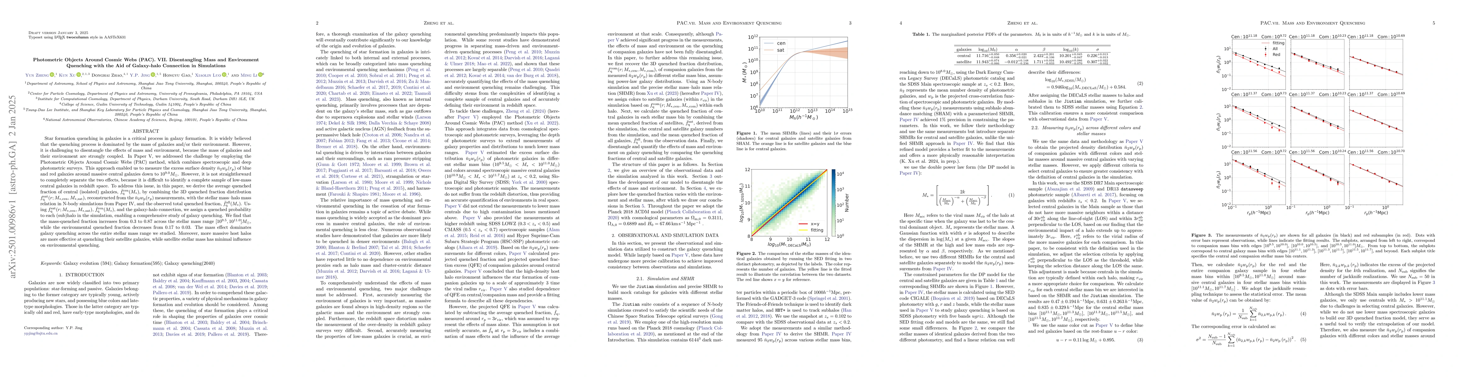 Thumbnail for Photometric Objects Around Cosmic Webs (PAC). VII. Disentangling Mass
  and Environment Quenching with the Aid of Galaxy-halo Connection in
  Simulations