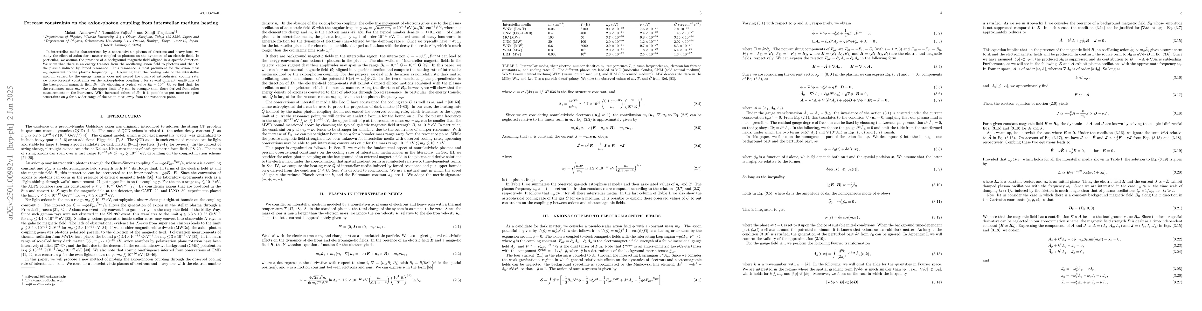Thumbnail for Forecast constraints on the axion-photon coupling from interstellar
  medium heating
