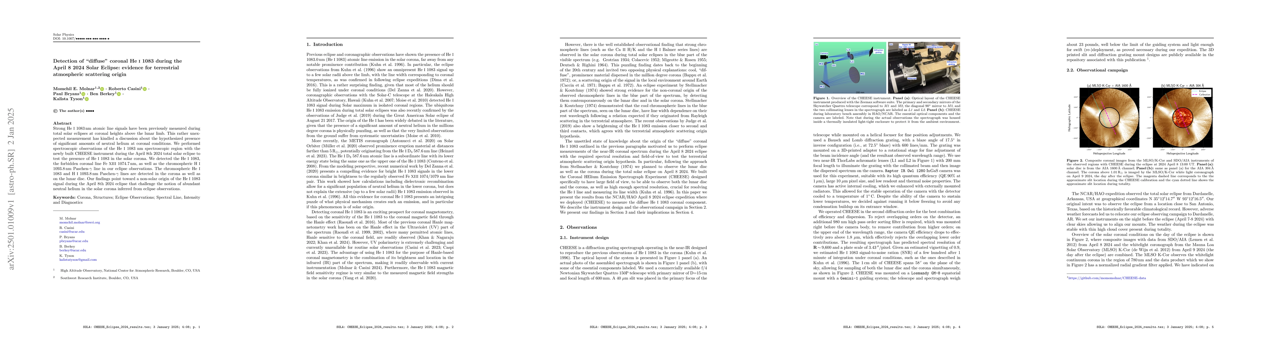 Thumbnail for Detection of "diffuse" coronal He I 1083 during the April 8 2024 Solar
  Eclipse: evidence for terrestrial atmospheric scattering origin