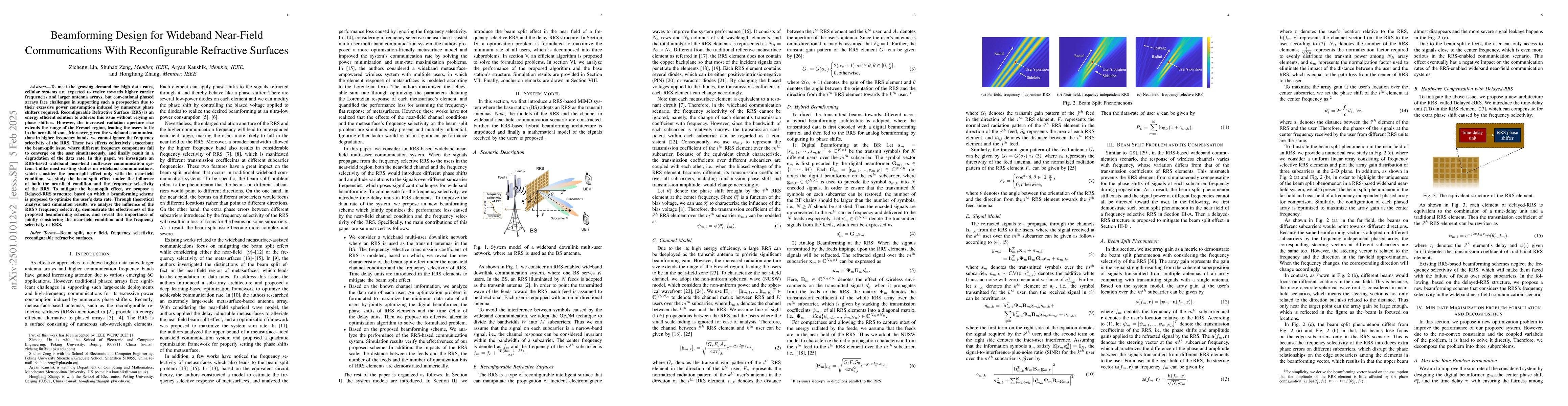 Thumbnail for Beamforming Design for Wideband Near-Field Communications With
  Reconfigurable Refractive Surfaces