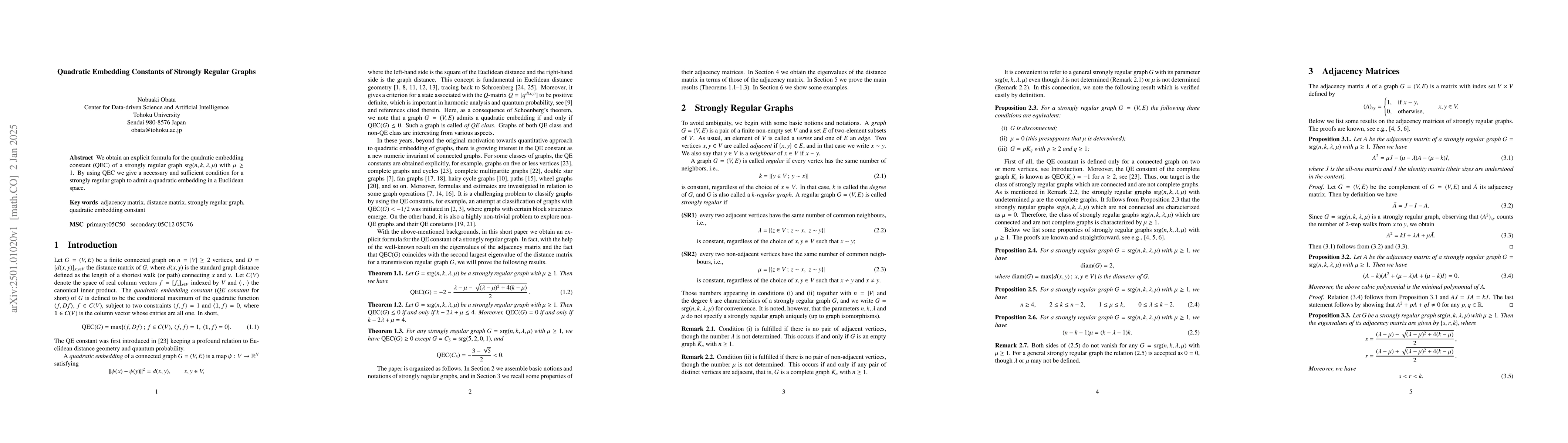 Thumbnail for Quadratic Embedding Constants of Strongly Regular Graphs