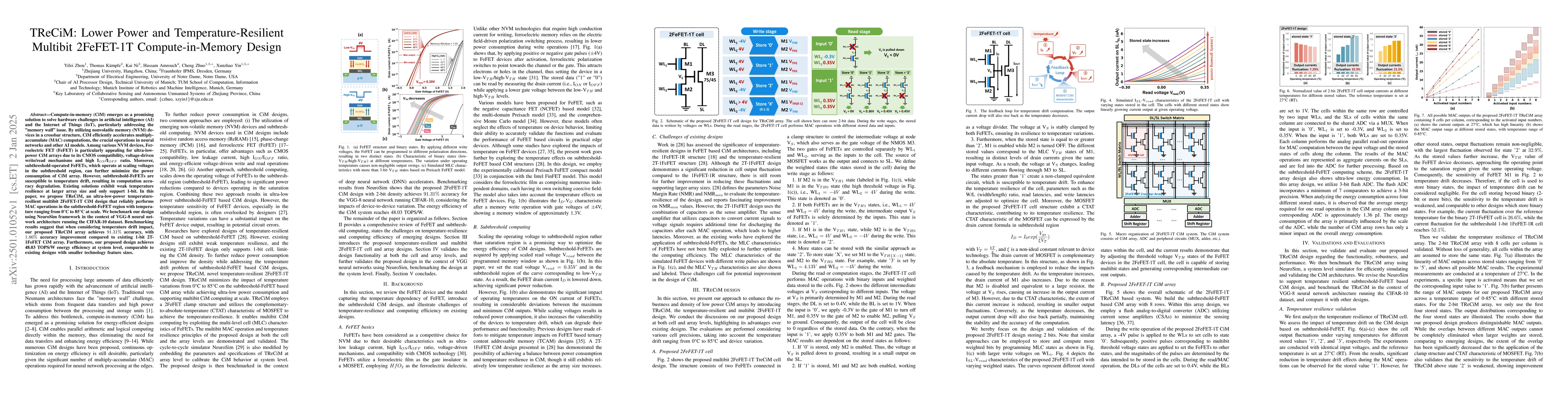 Thumbnail for TReCiM: Lower Power and Temperature-Resilient Multibit 2FeFET-1T
  Compute-in-Memory Design
