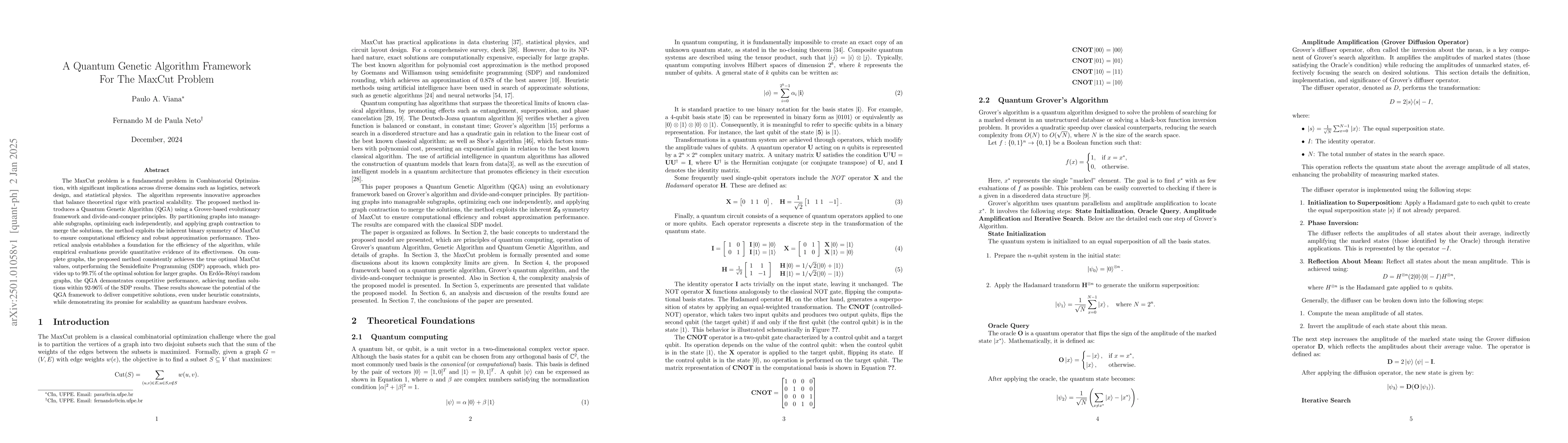 Thumbnail for A Quantum Genetic Algorithm Framework for the MaxCut Problem