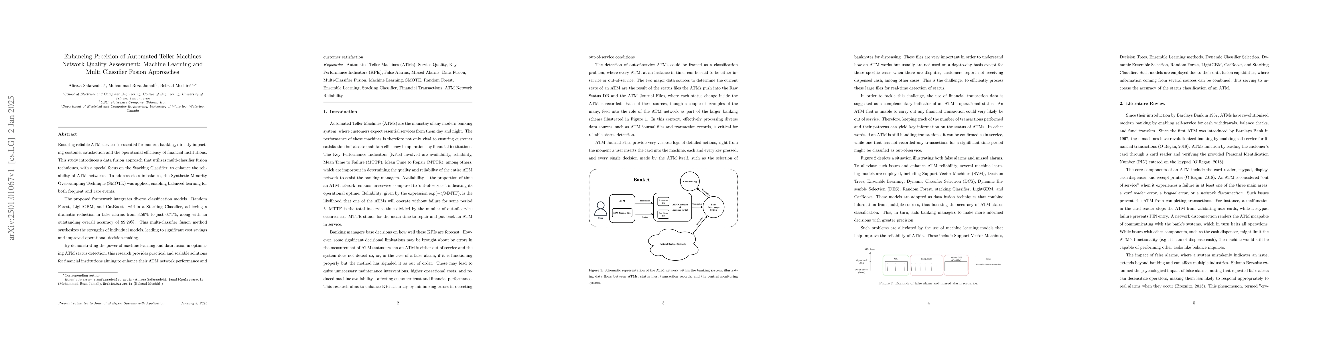 Thumbnail for Enhancing Precision of Automated Teller Machines Network Quality
  Assessment: Machine Learning and Multi Classifier Fusion Approaches