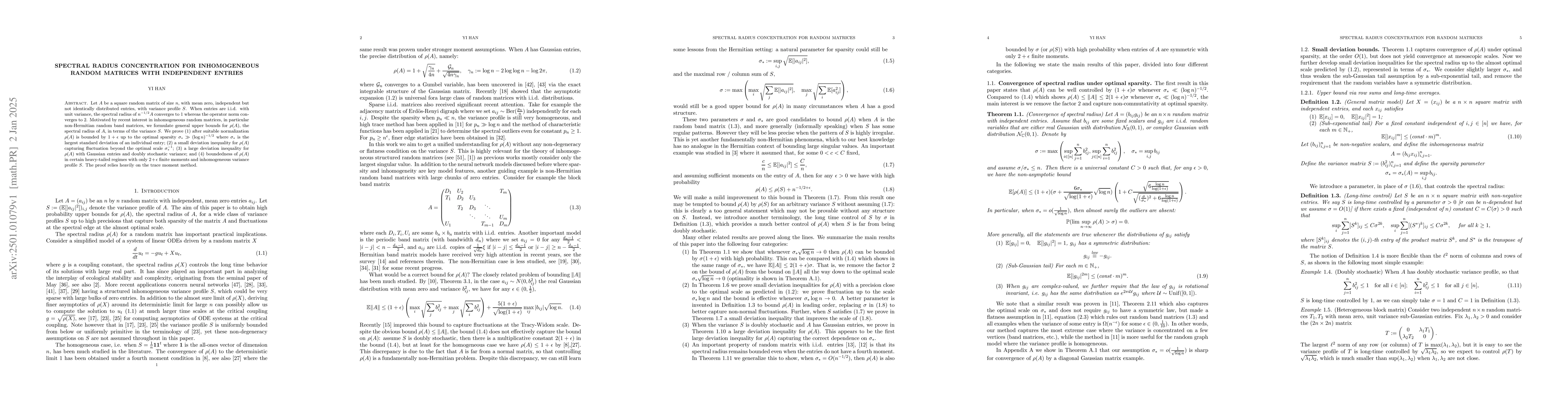 Thumbnail for Spectral radius concentration for inhomogeneous random matrices with
  independent entries