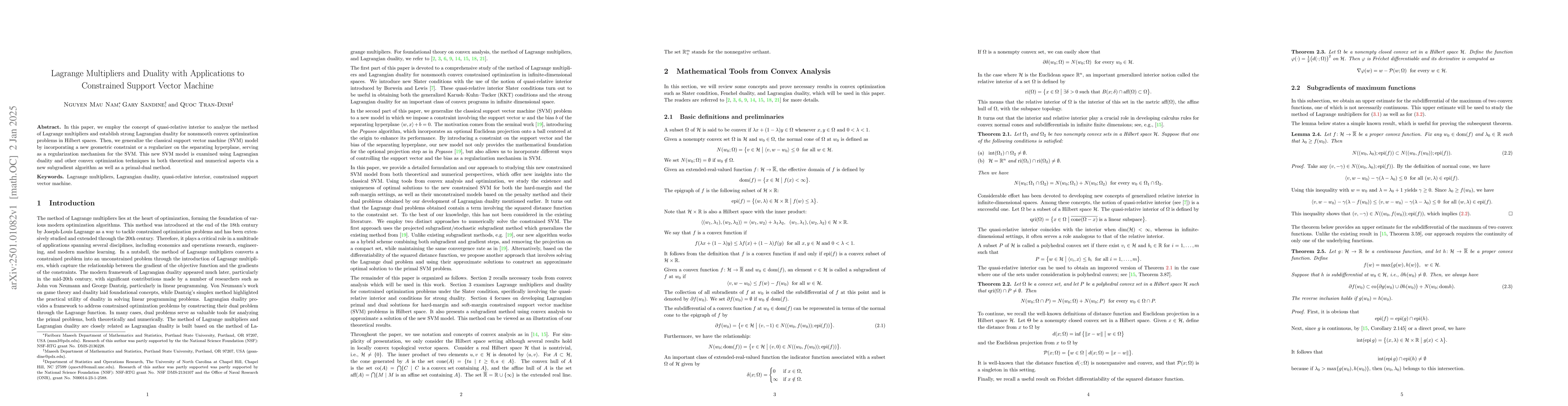 Thumbnail for Lagrange Multipliers and Duality with Applications to Constrained
  Support Vector Machine
