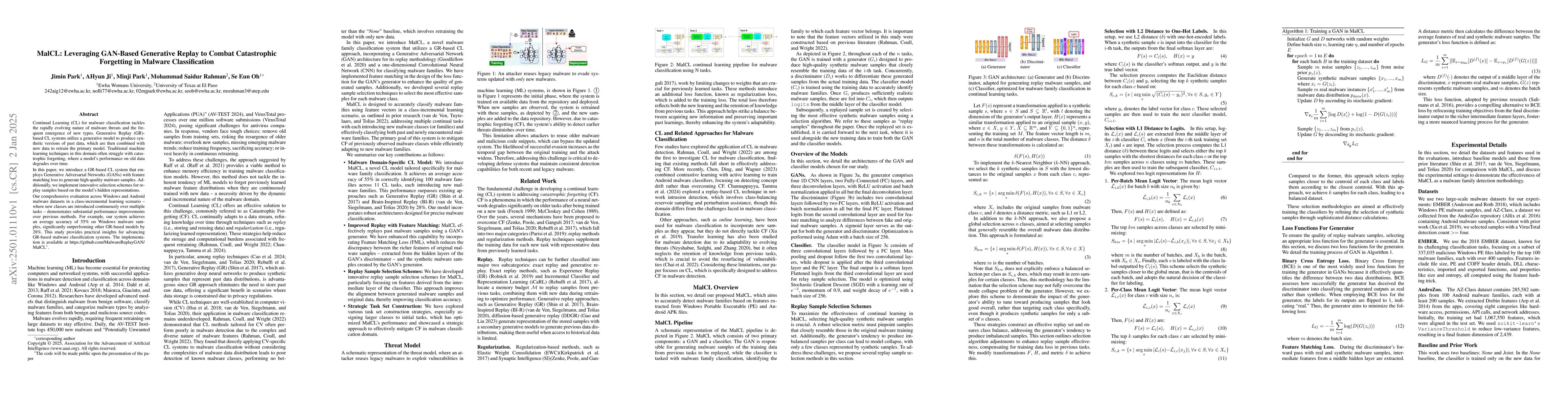 Thumbnail for MalCL: Leveraging GAN-Based Generative Replay to Combat Catastrophic
  Forgetting in Malware Classification