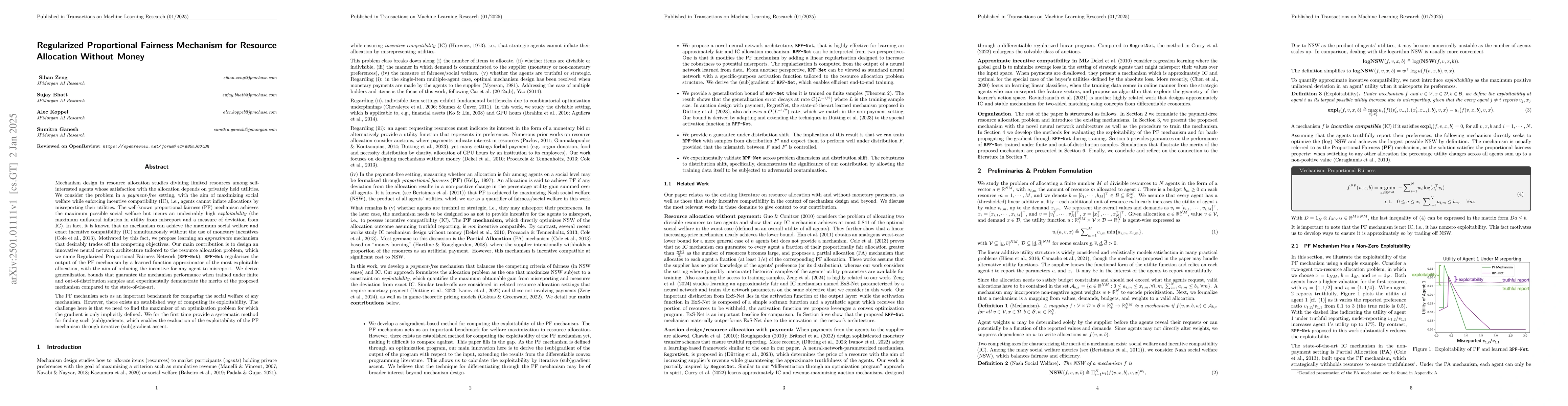 Thumbnail for Regularized Proportional Fairness Mechanism for Resource Allocation
  Without Money
