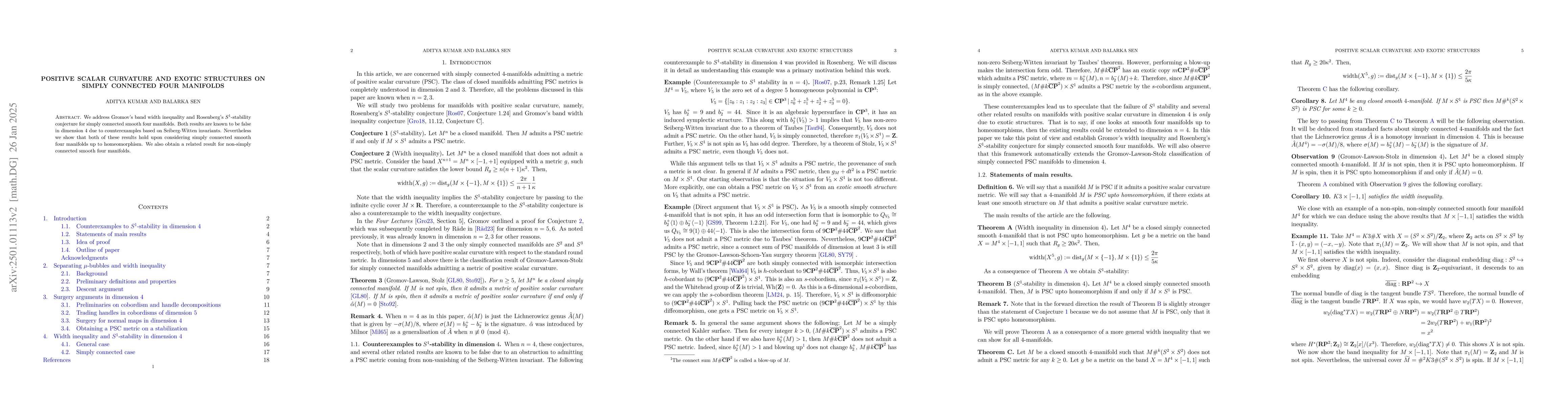 Thumbnail for Positive Scalar Curvature and Exotic Structures on Simply Connected Four
  Manifolds