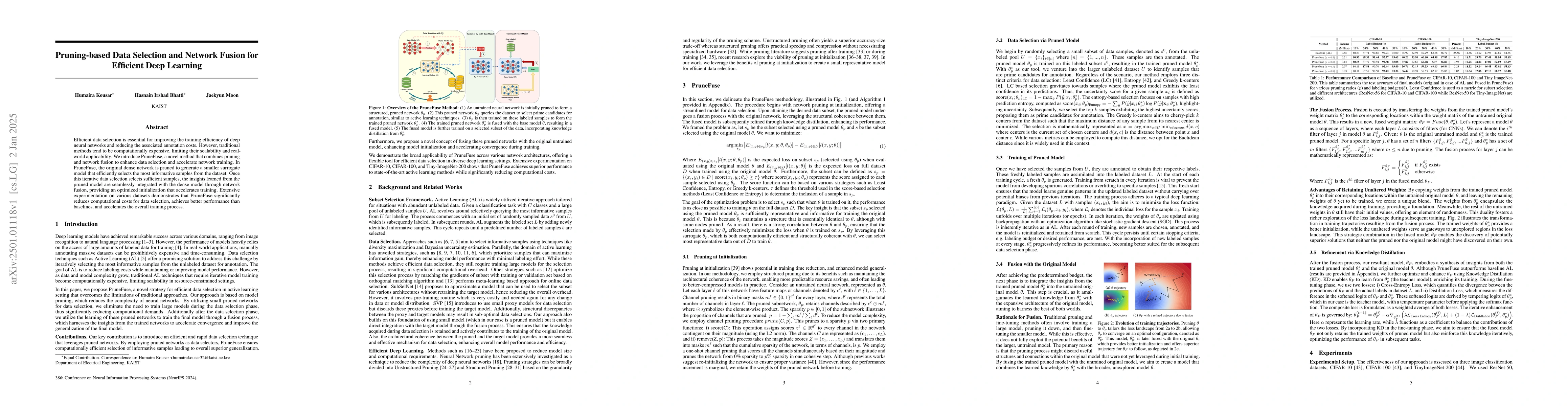 Thumbnail for Pruning-based Data Selection and Network Fusion for Efficient Deep
  Learning