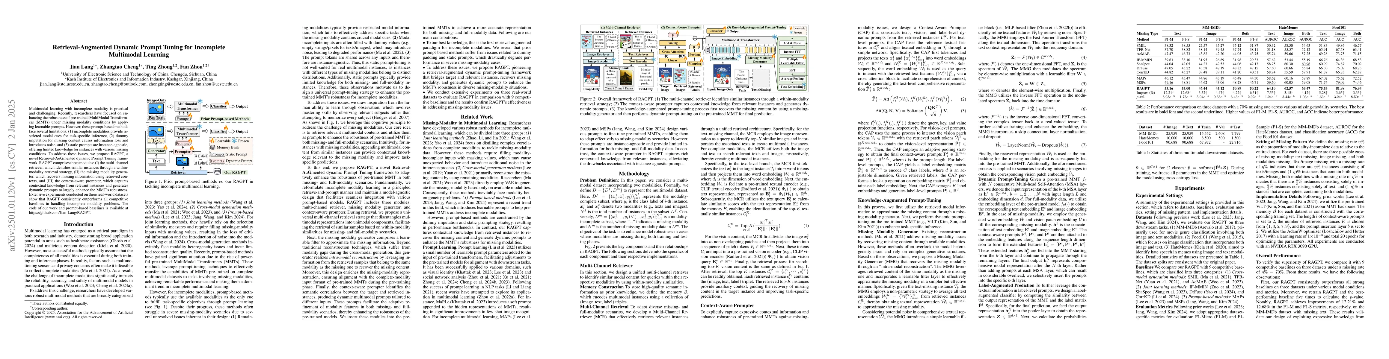 Thumbnail for Retrieval-Augmented Dynamic Prompt Tuning for Incomplete Multimodal
  Learning