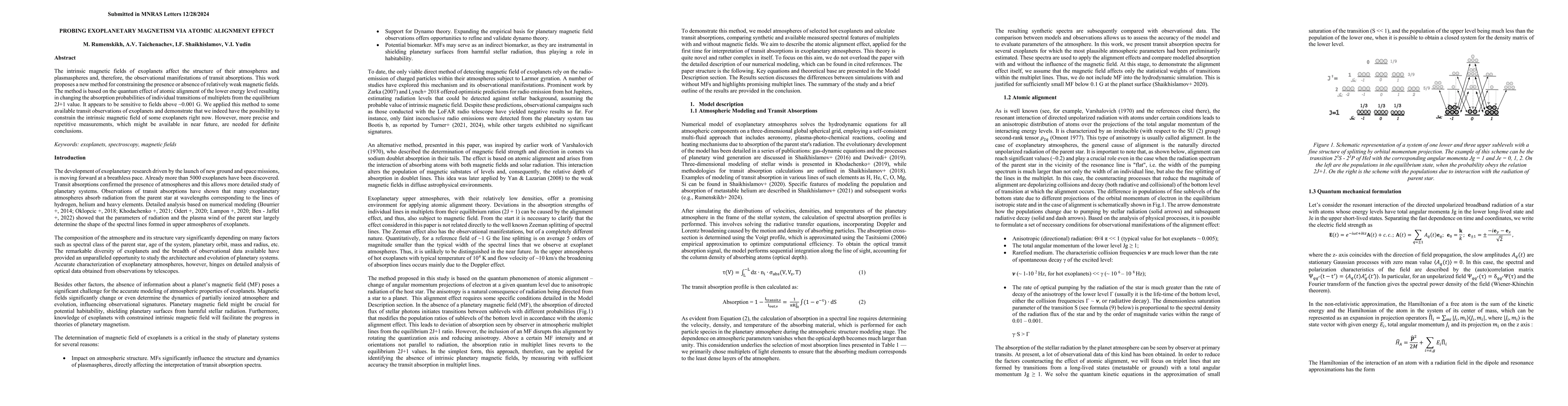 Thumbnail for Probing exoplanetary magnetism via atomic alignment effect