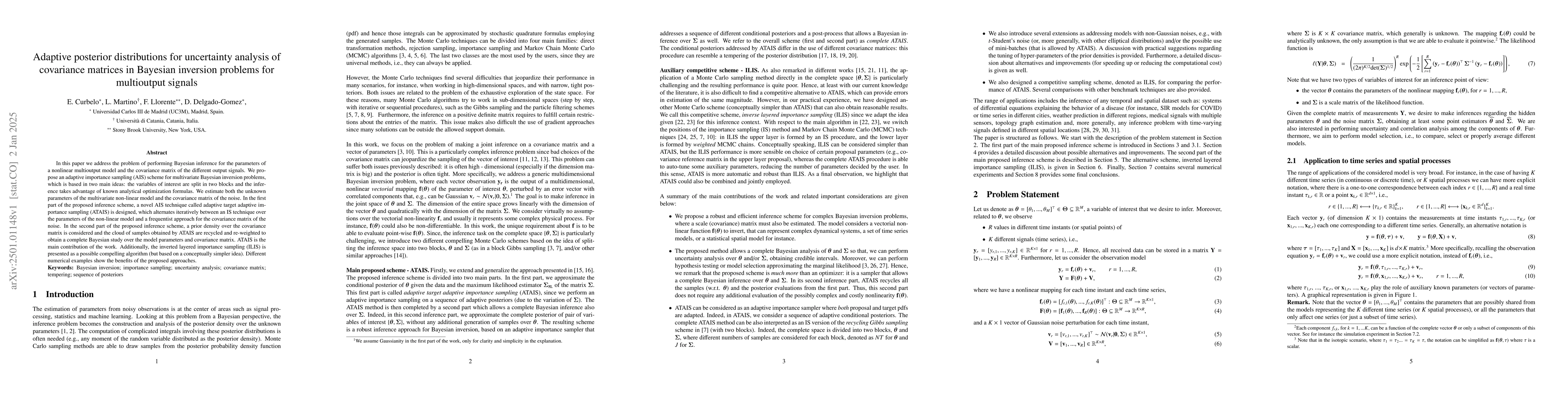 Thumbnail for Adaptive posterior distributions for uncertainty analysis of covariance
  matrices in Bayesian inversion problems for multioutput signals