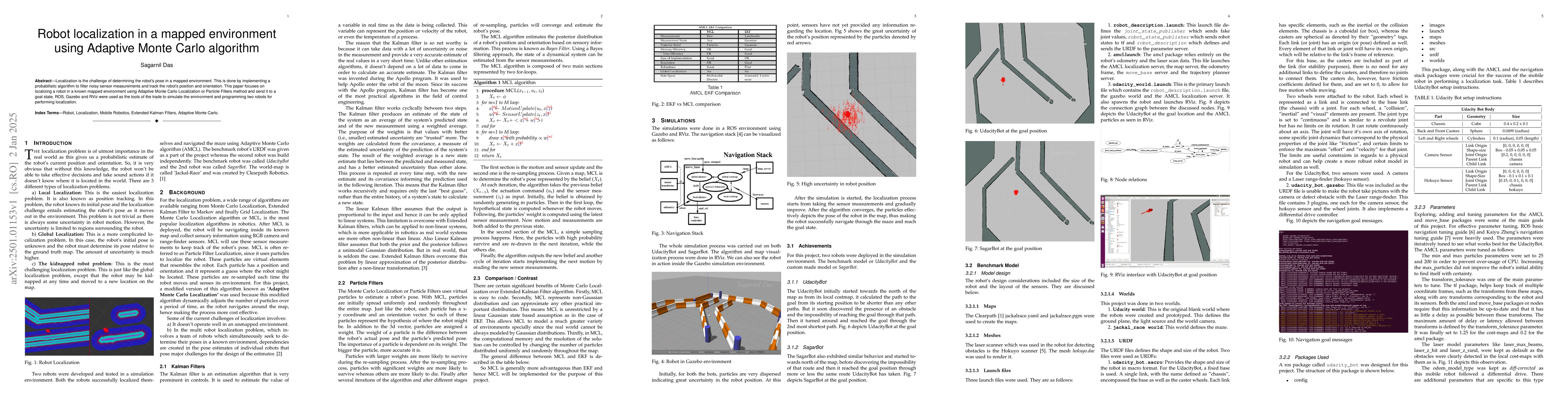 Thumbnail for Robot localization in a mapped environment using Adaptive Monte Carlo
  algorithm