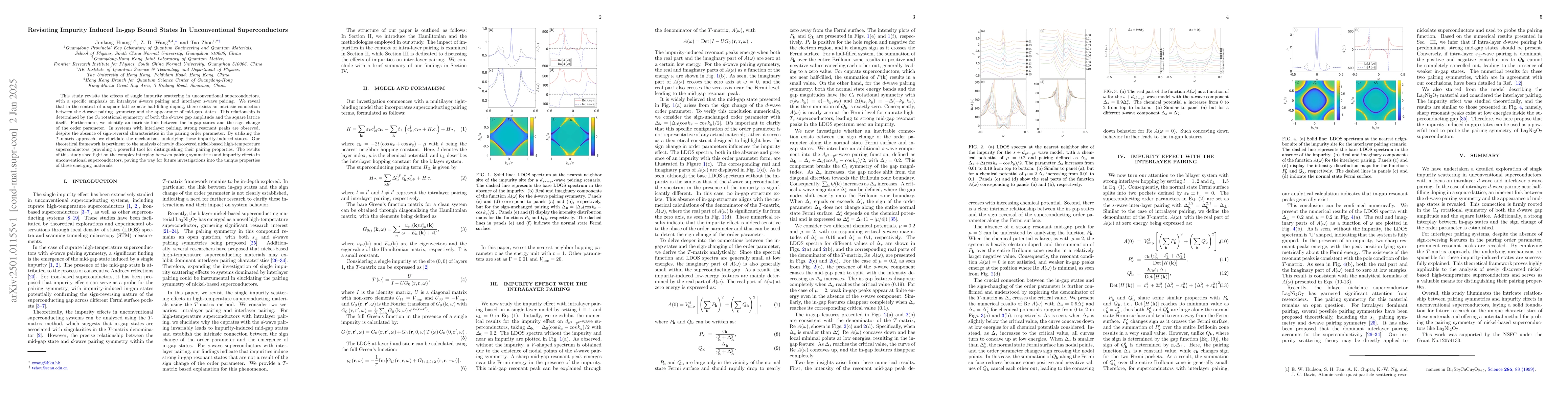 Thumbnail for Revisiting Impurity Induced In-gap Bound States In Unconventional
  Superconductors