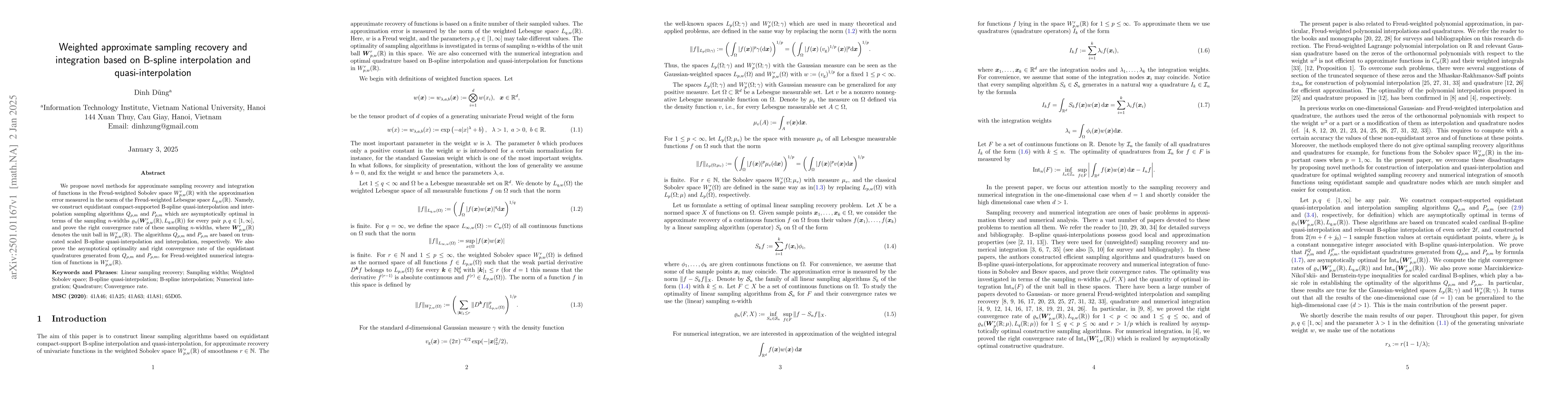 Thumbnail for Weighted approximate sampling recovery and integration based on B-spline
  interpolation and quasi-interpolation