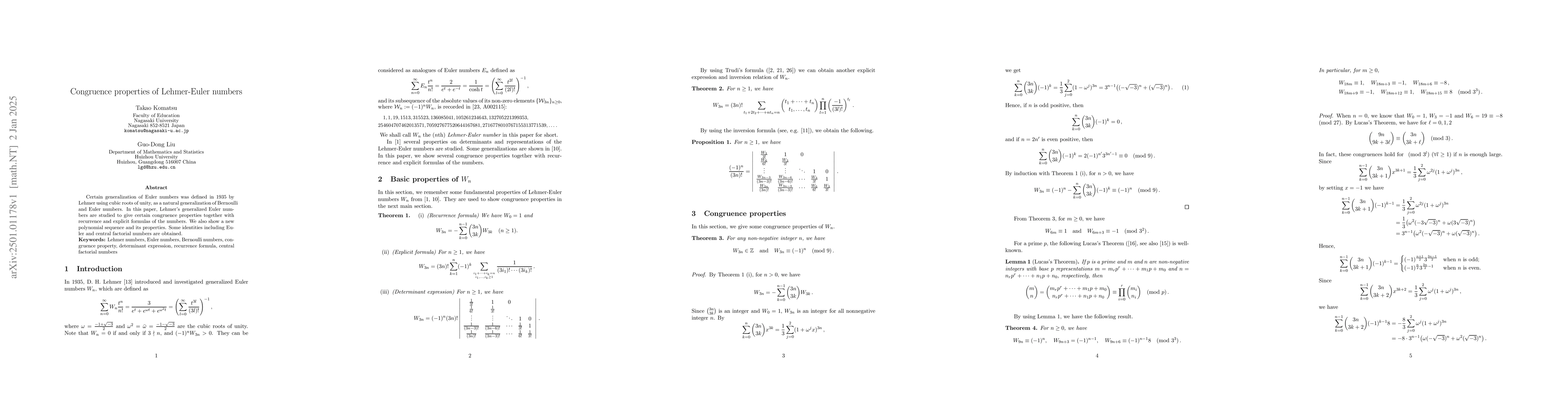 Thumbnail for Congruence properties of Lehmer-Euler numbers