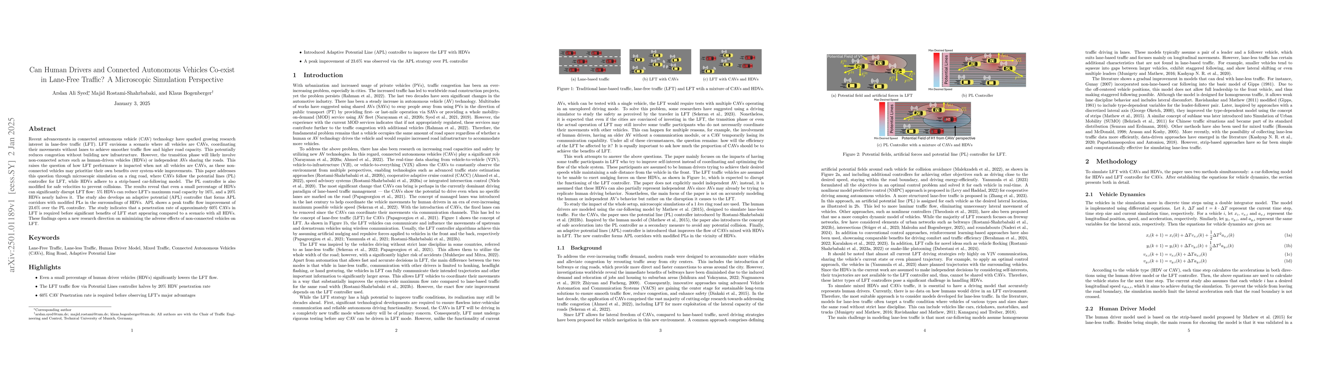 Thumbnail for Can Human Drivers and Connected Autonomous Vehicles Co-exist in
  Lane-Free Traffic? A Microscopic Simulation Perspective