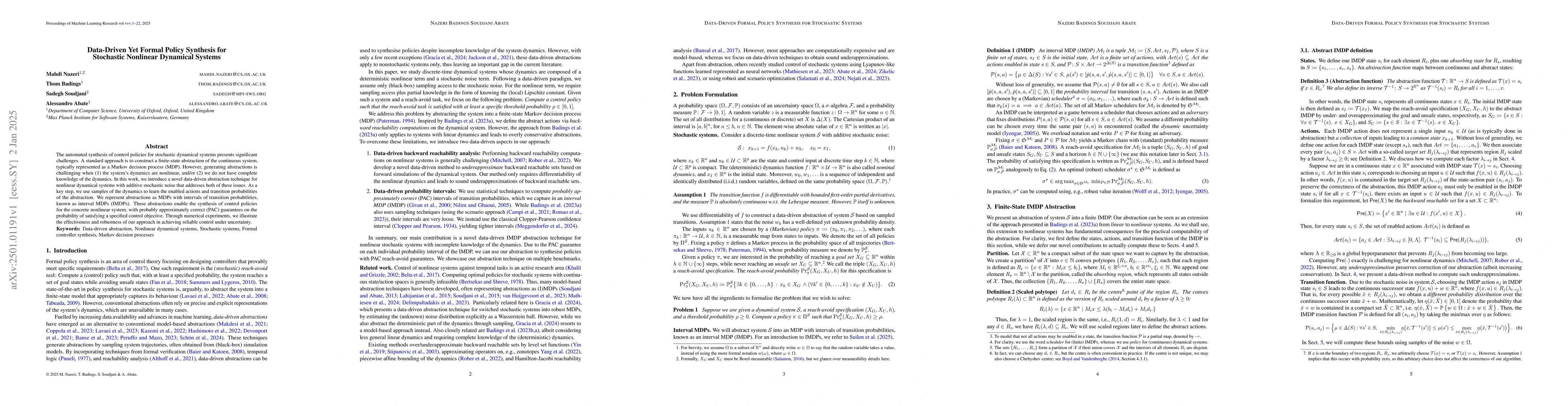 Thumbnail for Data-Driven Yet Formal Policy Synthesis for Stochastic Nonlinear
  Dynamical Systems
