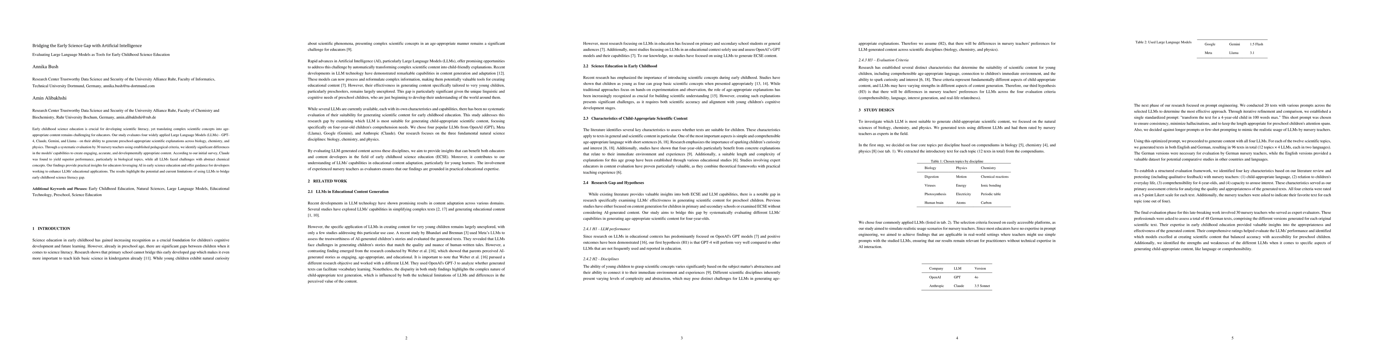 Thumbnail for Bridging the Early Science Gap with Artificial Intelligence: Evaluating
  Large Language Models as Tools for Early Childhood Science Education