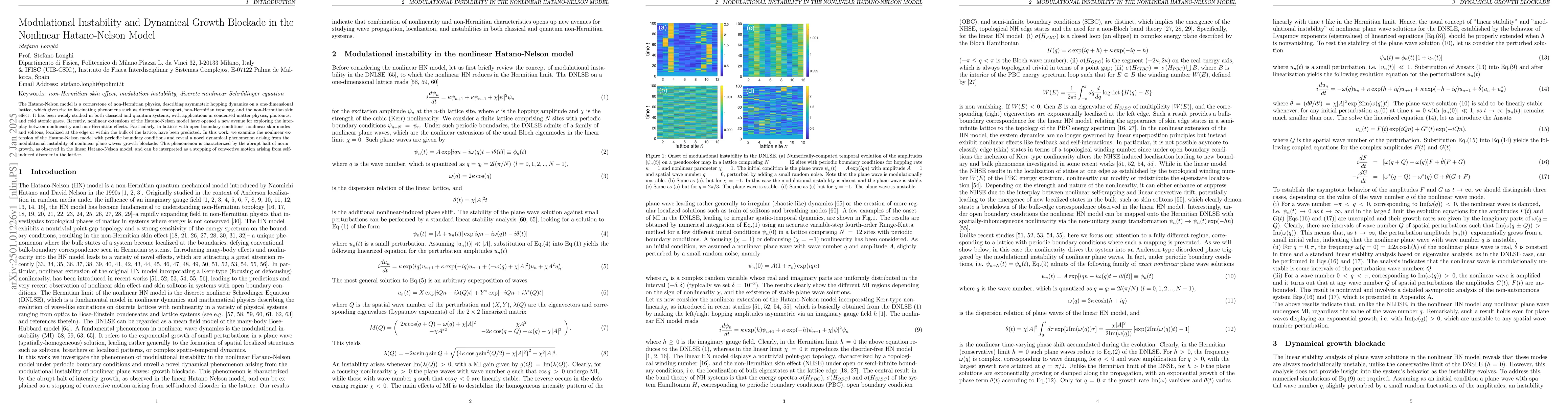 Thumbnail for Modulational Instability and Dynamical Growth Blockade in the Nonlinear
  Hatano-Nelson Model