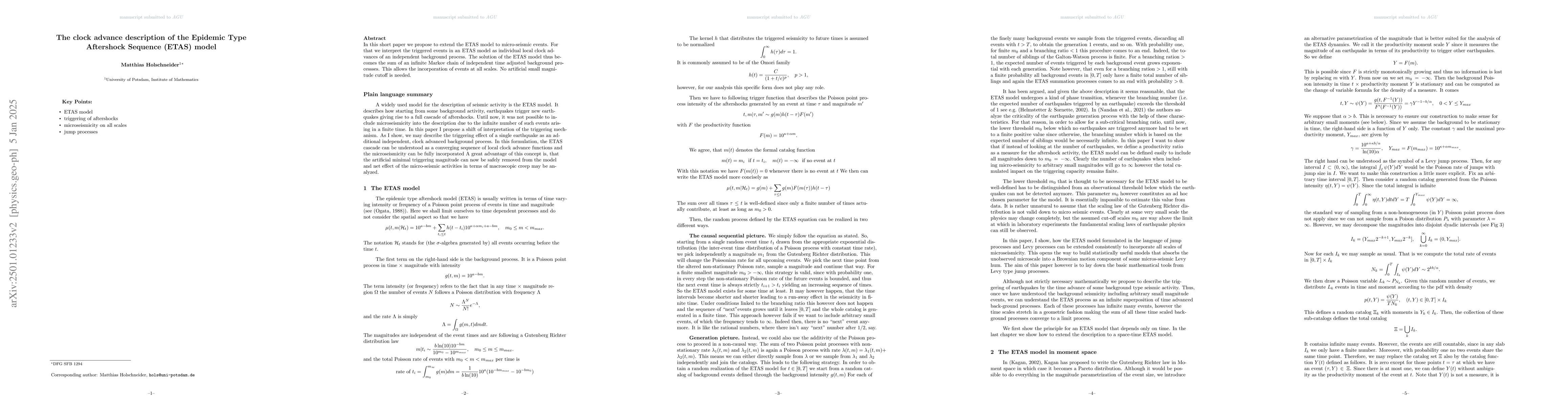 Thumbnail for The clock advance description of the Epidemic Type Aftershock Sequence
  (ETAS) model