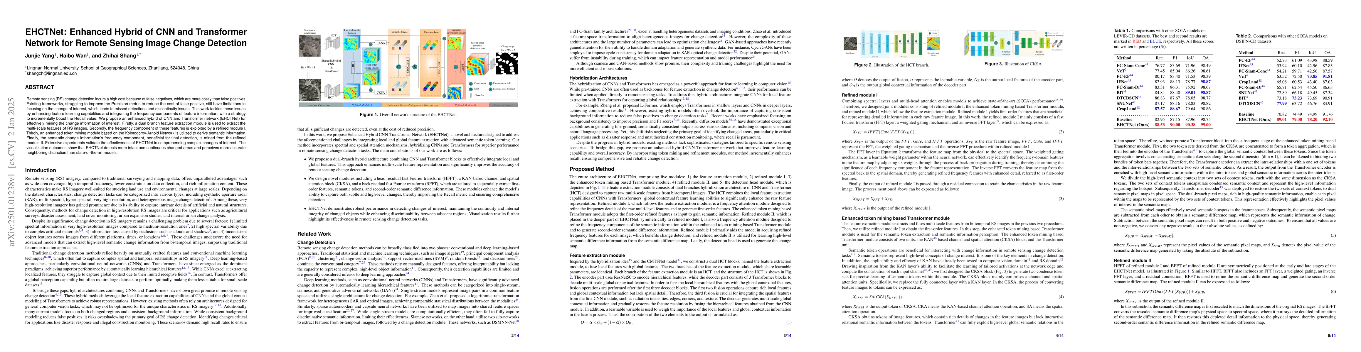 Thumbnail for EHCTNet: Enhanced Hybrid of CNN and Transformer Network for Remote
  Sensing Image Change Detection