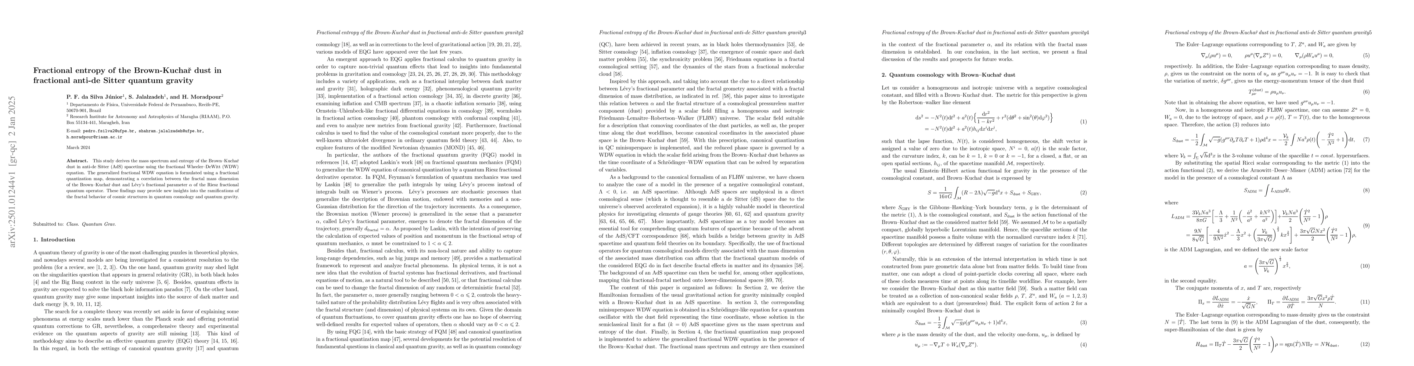Thumbnail for Fractional entropy of the Brown-Kuchař dust in fractional anti-de
  Sitter quantum gravity