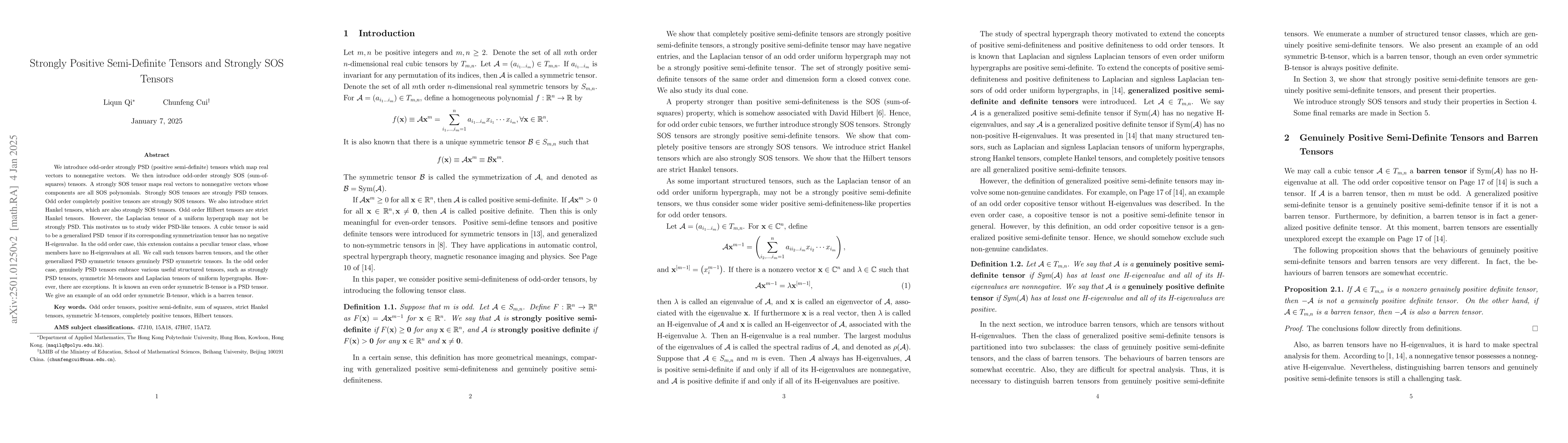 Thumbnail for Strongly Positive Semi-Definite Tensors and Strongly SOS Tensors