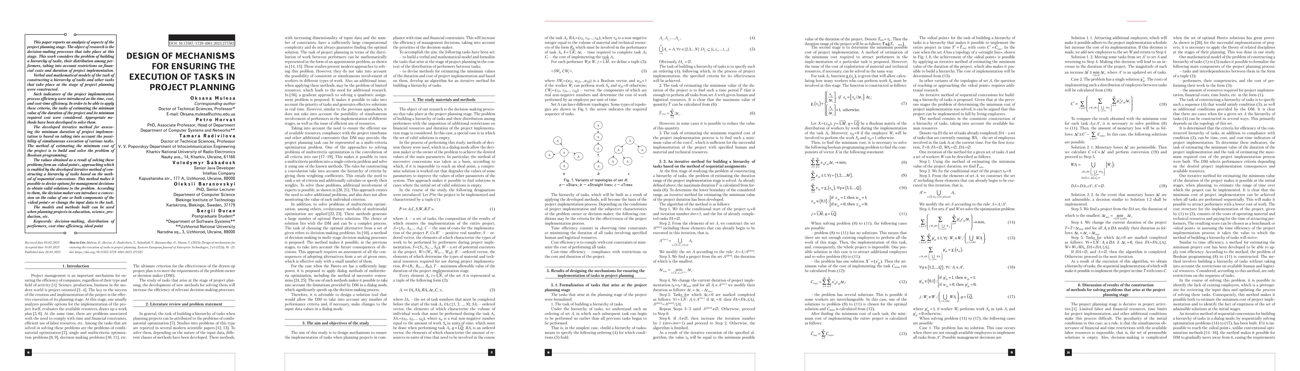 Thumbnail for Design of mechanisms for ensuring the execution of tasks in project
  planning