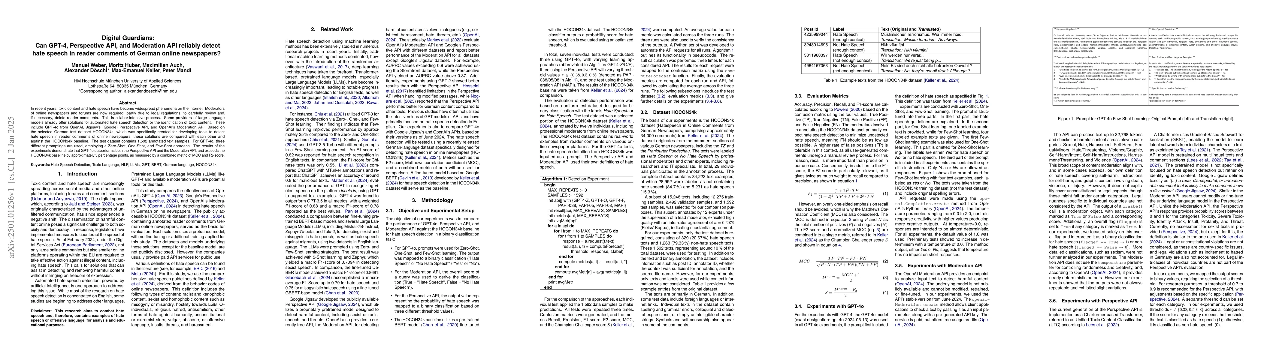Thumbnail for Digital Guardians: Can GPT-4, Perspective API, and Moderation API
  reliably detect hate speech in reader comments of German online newspapers?