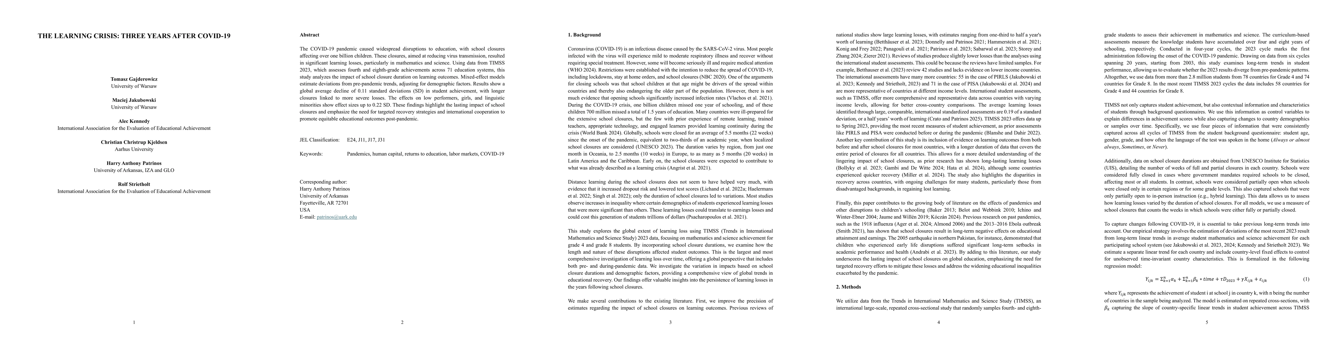 Thumbnail for The Learning Crisis: Three Years After COVID-19