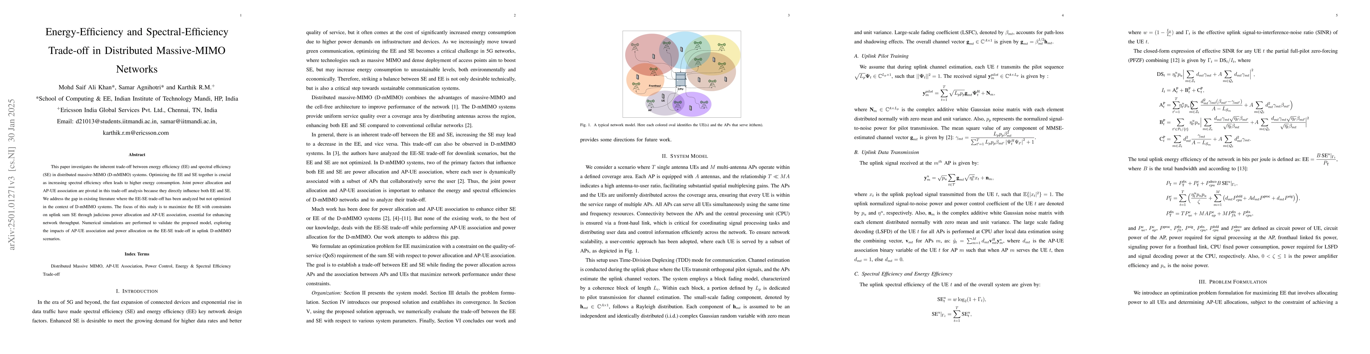 Thumbnail for Energy-Efficiency and Spectral-Efficiency Trade-off in Distributed
  Massive-MIMO Networks