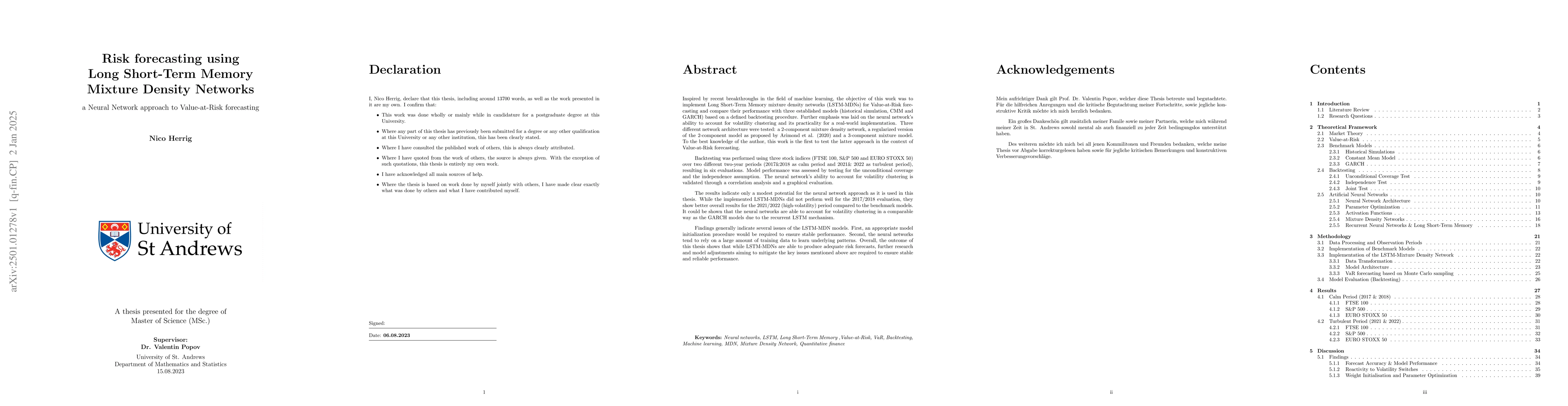 Thumbnail for Risk forecasting using Long Short-Term Memory Mixture Density Networks