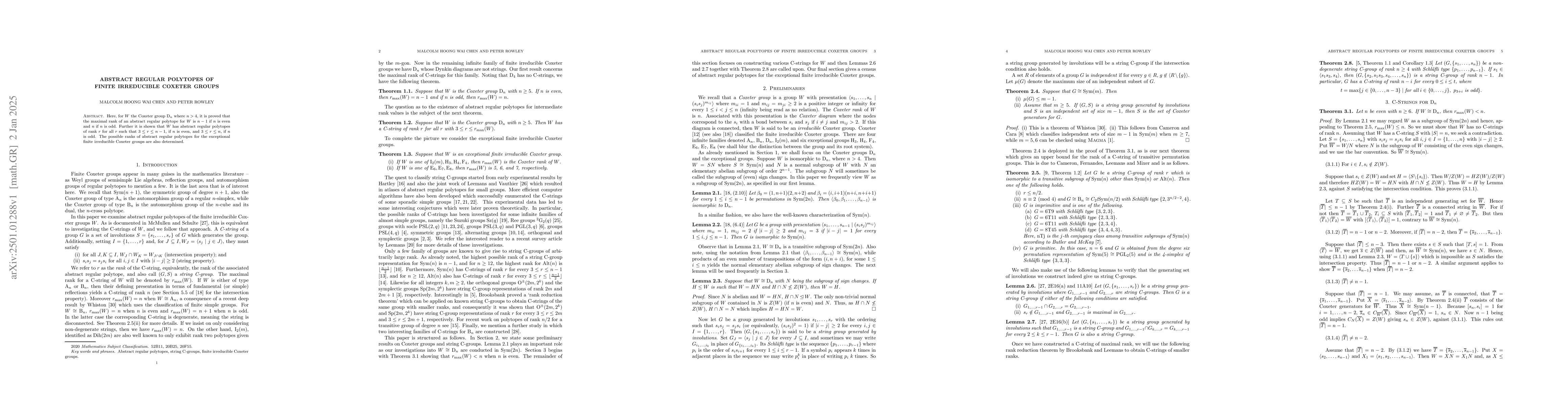 Thumbnail for Abstract Regular Polytopes of Finite Irreducible Coxeter Groups