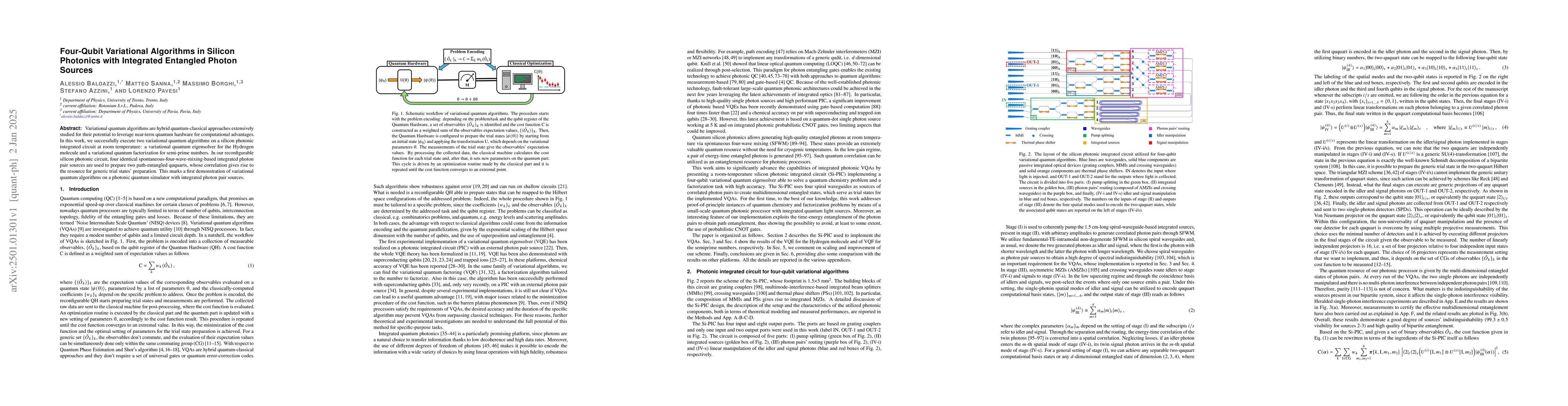 Thumbnail for Four-Qubit Variational Algorithms in Silicon Photonics with Integrated
  Entangled Photon Sources