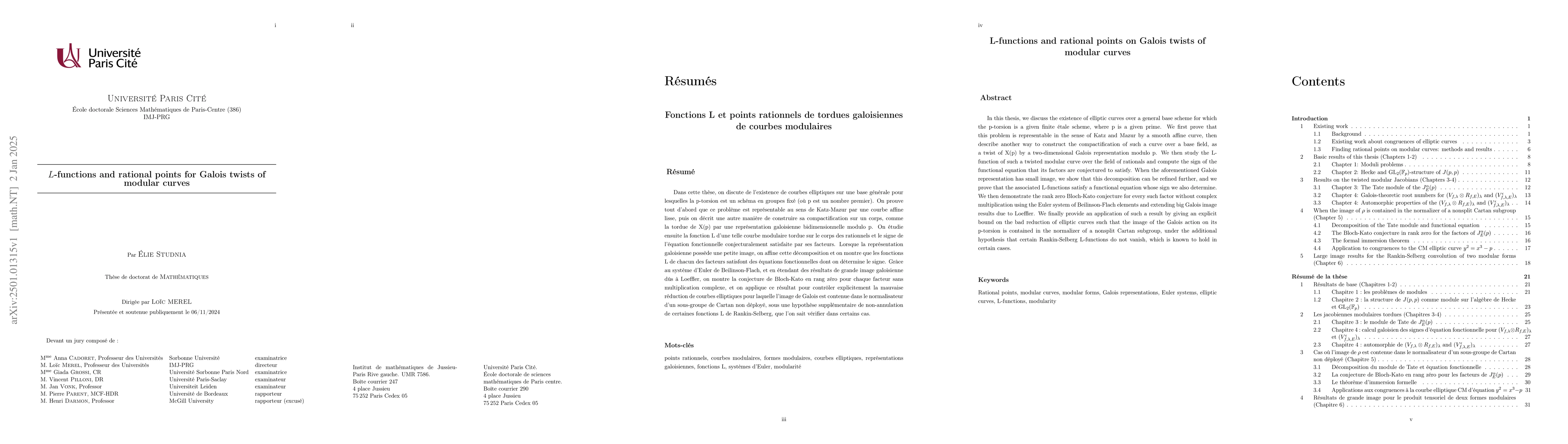 Thumbnail for L-functions and rational points for Galois twists of modular curves