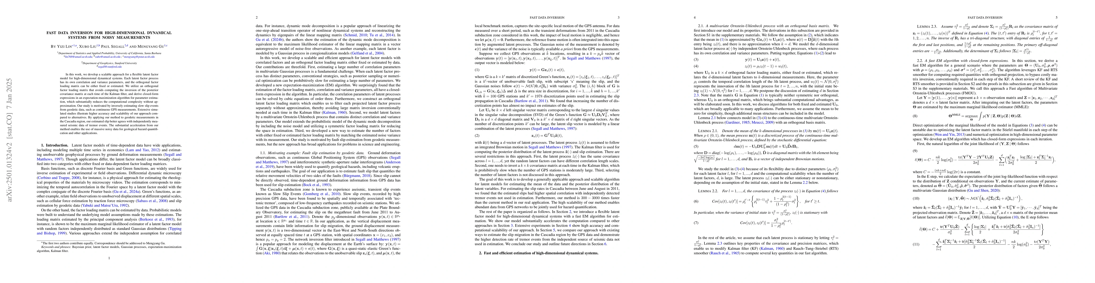 Thumbnail for Fast data inversion for high-dimensional dynamical systems from noisy
  measurements