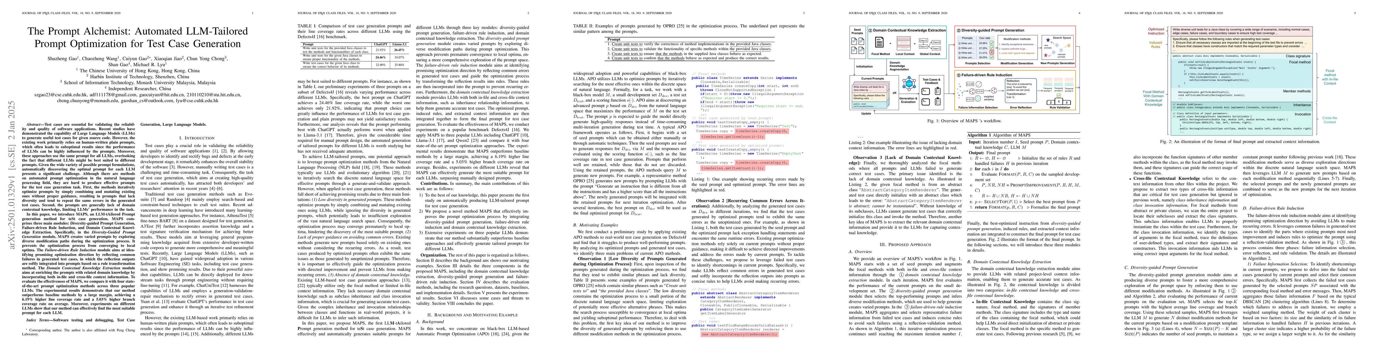 Thumbnail for The Prompt Alchemist: Automated LLM-Tailored Prompt Optimization for
  Test Case Generation