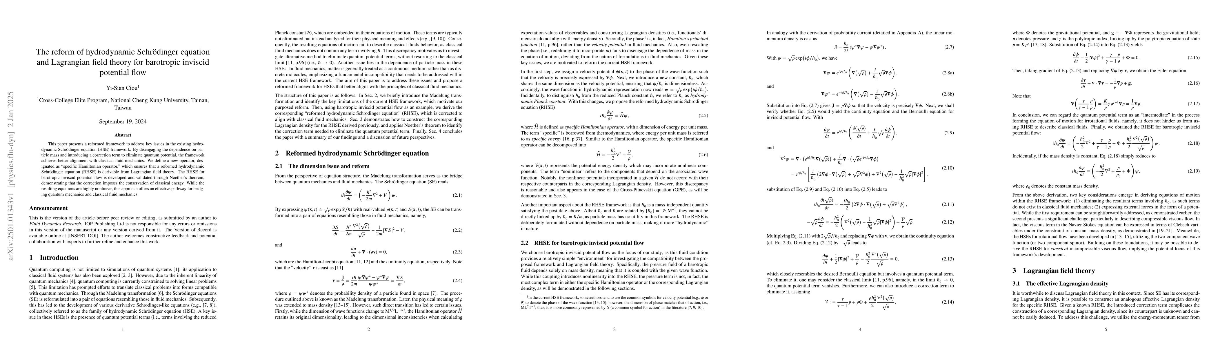 Thumbnail for The reform of hydrodynamic Schrödinger equation and Lagrangian field
  theory for barotropic inviscid potential flow