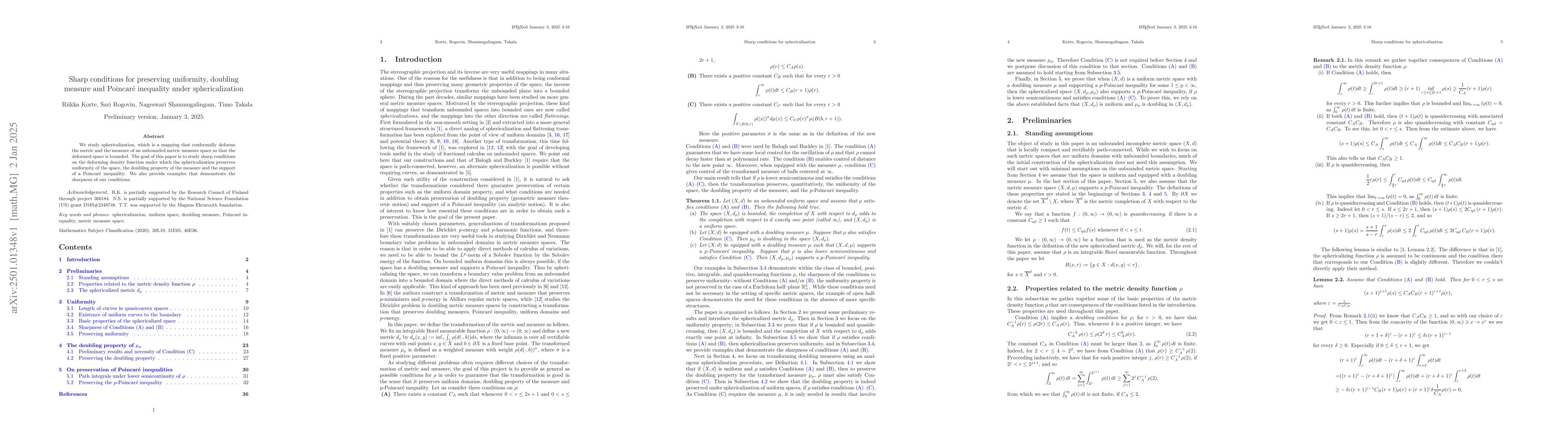 Thumbnail for Sharp conditions for preserving uniformity, doubling measure and
  PoincarĂŠ inequality under sphericalization